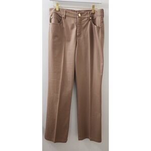 Escada Tan Twill Straight Leg Trousers Gold Hardware Size‎ 38 Brown Pants